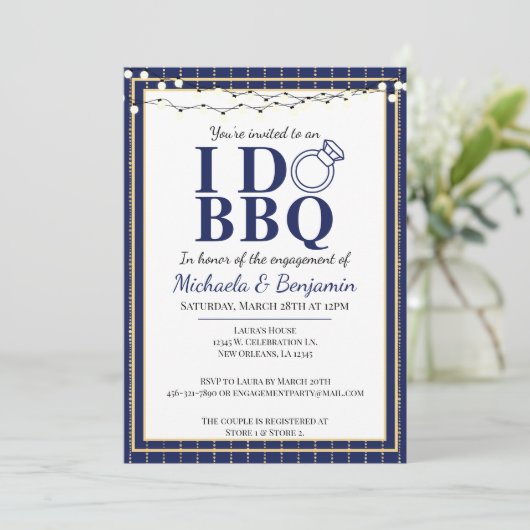 I Do BBQ Engagement Party Blue Couples Shower Kaart (Staand voorkant)