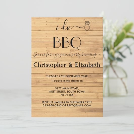 I DO BBQ Engagement party Rustic wood Ring Custom Kaart (Staand voorkant)