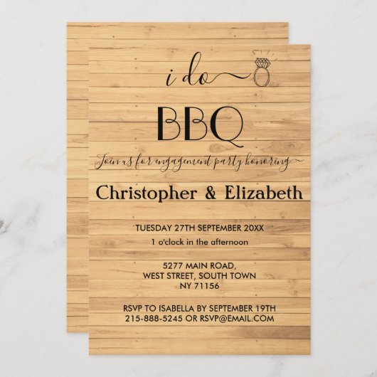 I DO BBQ Engagement party Rustic wood Ring Custom Kaart (Voorkant / Achterkant)
