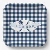 I Do BBQ  Farmhouse Navy Blue Pset Papieren Bordje (Voorkant)