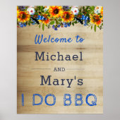 I DO BBQ Floral Wood Monogram Verloving Welkom Poster (Voorkant)