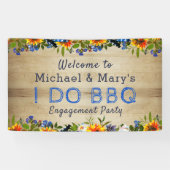 I DO BBQ Floral Wood Monogram Verloving Welkom Spandoek (Horizontaal)