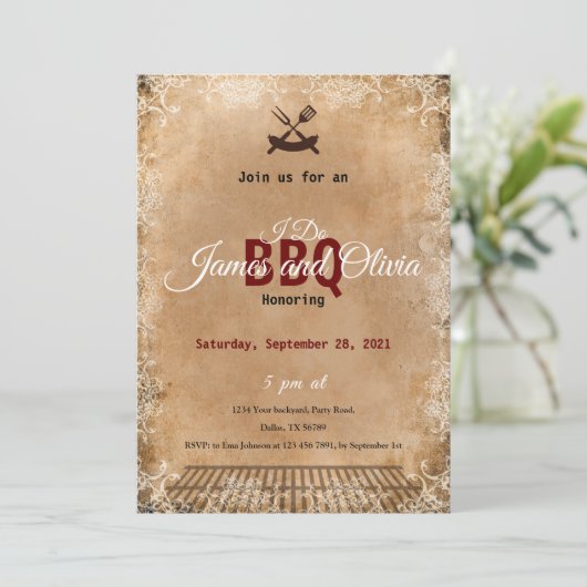 I Do BBQ Invitation, Couples Shower Engagement  Kaart (Staand voorkant)