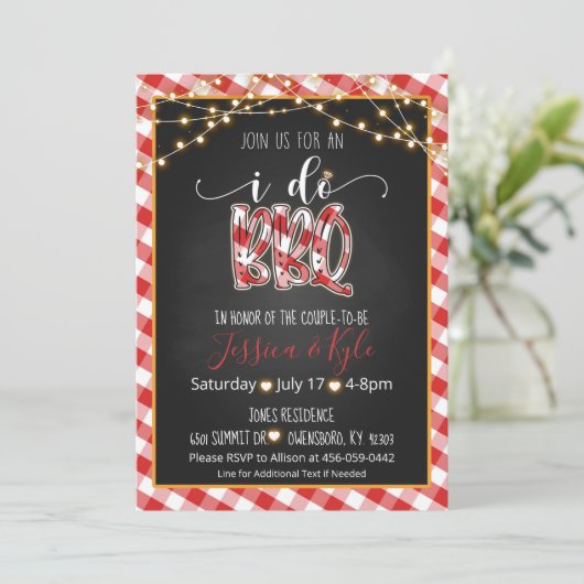 I Do BBQ Invitation - Gingham Kaart (Staand voorkant)