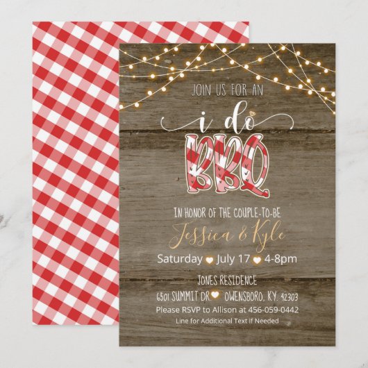 I Do BBQ Invitation - Rustic Gingham Kaart (Voorkant / Achterkant)