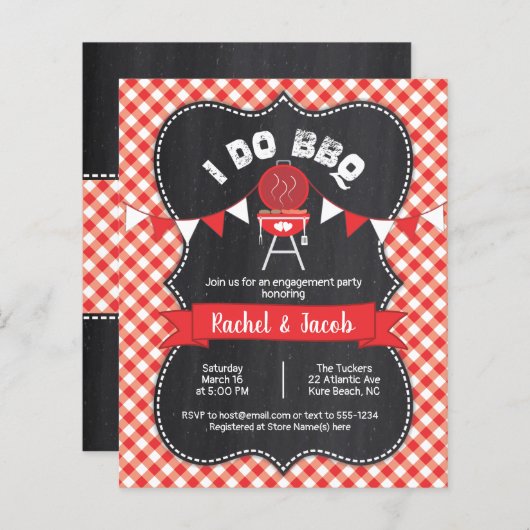 I DO BBQ Koppels Douche Red Gingham op Chalkboard (Voorkant / Achterkant)