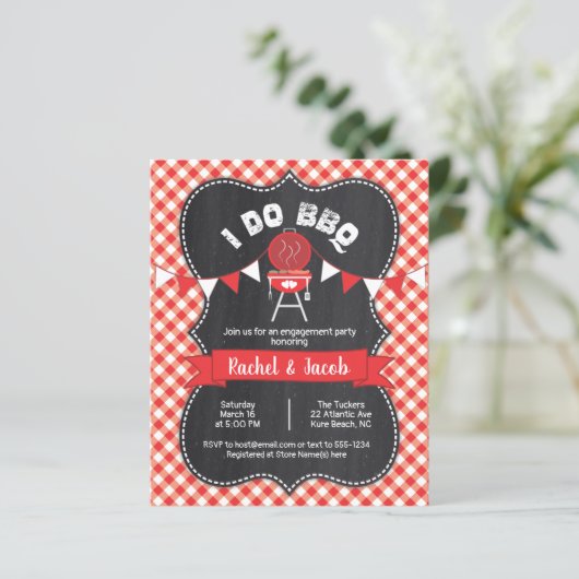 I DO BBQ Koppels Douche Red Gingham op Chalkboard (Staand voorkant)