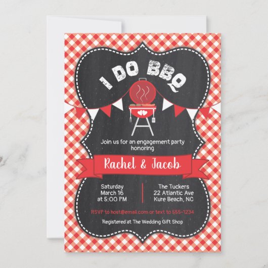 I DO BBQ Koppels Douche Red Gingham op Chalkboard Kaart (Voorkant)