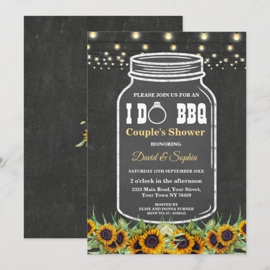 I DO BBQ Mason Jar Chalkboard Couples Shower Kaart (Voorkant / Achterkant)