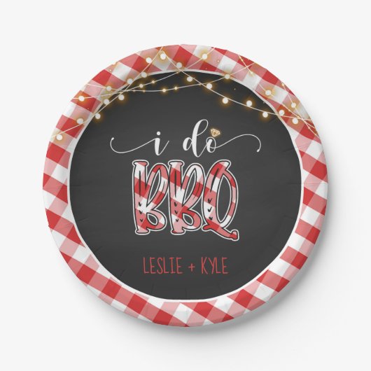 I Do BBQ Paper Bord - Gingham - Custom (Voorkant)