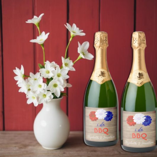 I Do BBQ Patriotic Floral Sparkling Wijnetiket