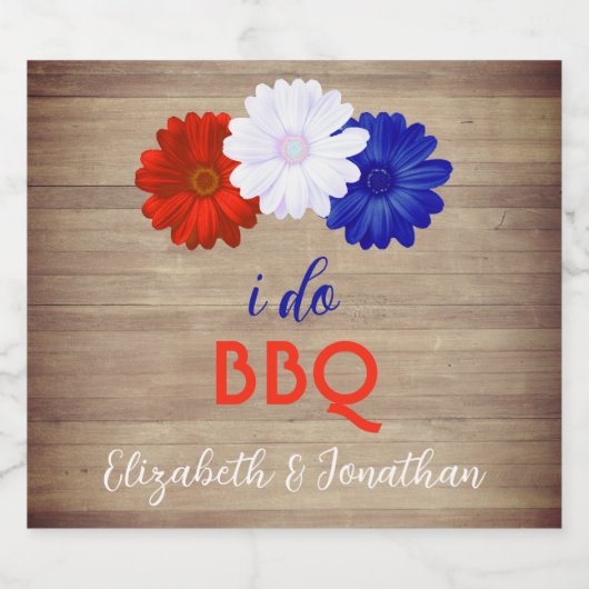 I Do BBQ Patriotic Floral Sparkling Wijnetiket (Enkel label)