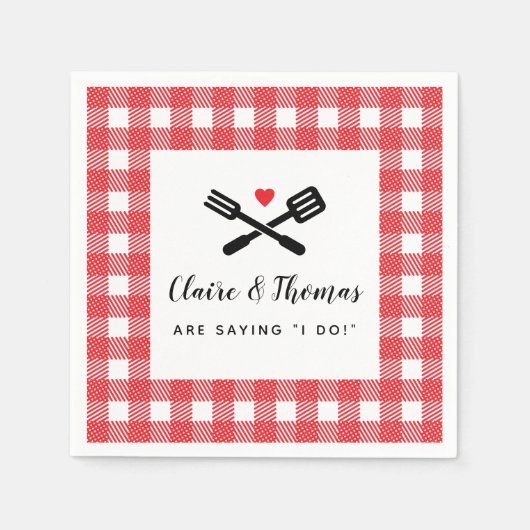 I Do BBQ Red Picnic Couples Name Servet (Voorkant)