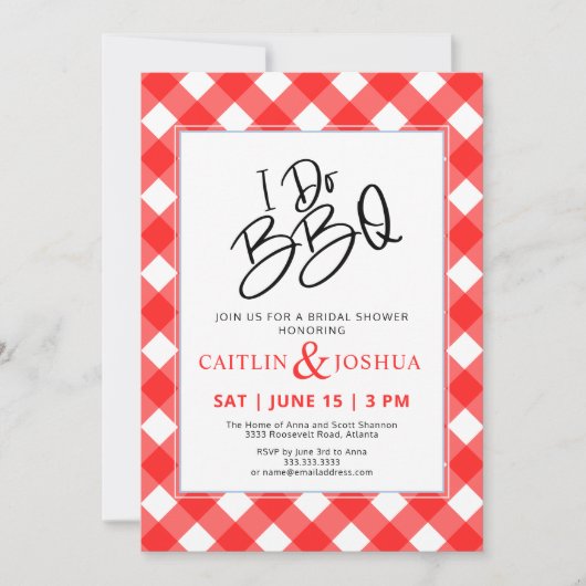 I Do BBQ Red Plaid Party Bridal Shower Invitation Kaart (Voorkant)
