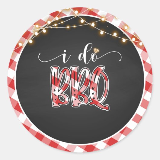 I Do BBQ Round Sticker - Gingham (Voorkant)