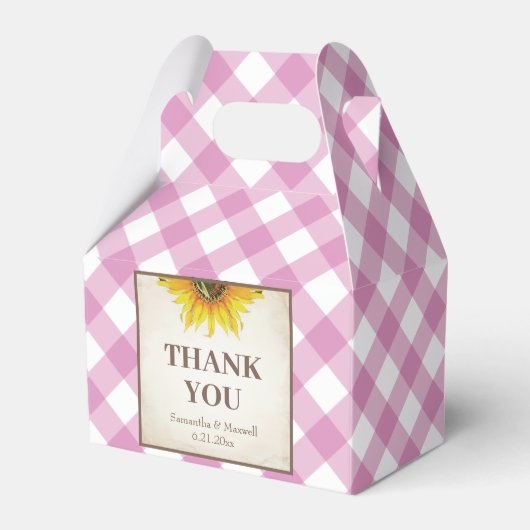 I Do BBQ Roze Gingham Sunflower Favor Box Bedankdoosjes (Voorkant Zijde)