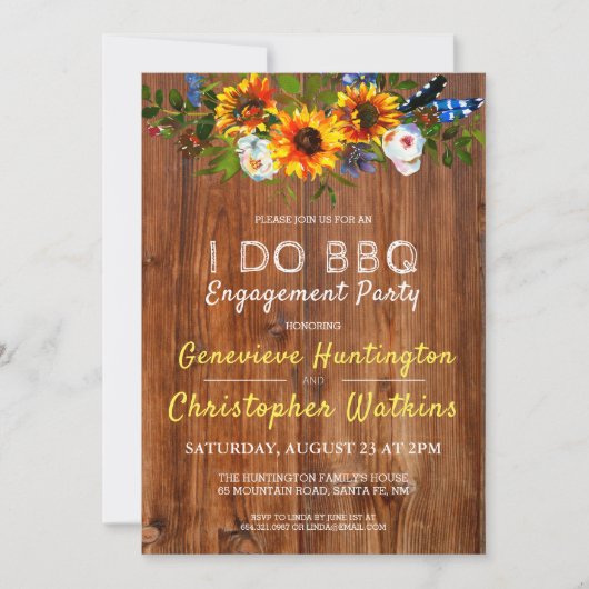 I DO BBQ Rustic Barn Wood Floral Engagement Party Kaart (Voorkant)