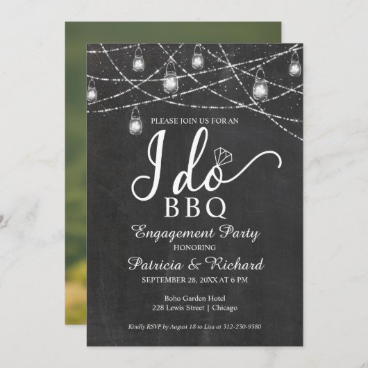 I Do BBQ Rustic Chalk Engagement Party Aankondiging (Voorkant / Achterkant)
