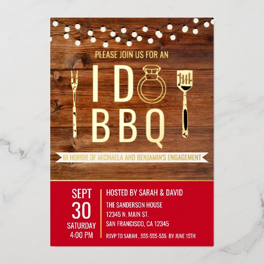 I Do BBQ Rustic Engagement Party Couples Shower Folie Uitnodiging (Voorkant)