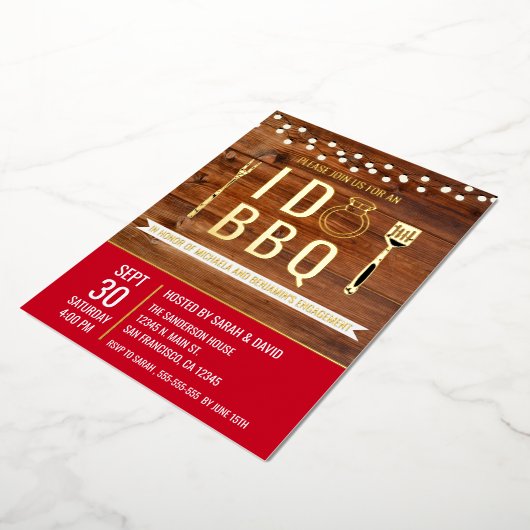 I Do BBQ Rustic Engagement Party Couples Shower Folie Uitnodiging (Gedraaid)