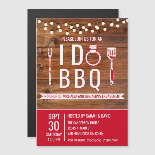 I Do BBQ Rustic Engagement Party Couples Shower Magnetische Uitnodiging (Voorkant / Achterkant)