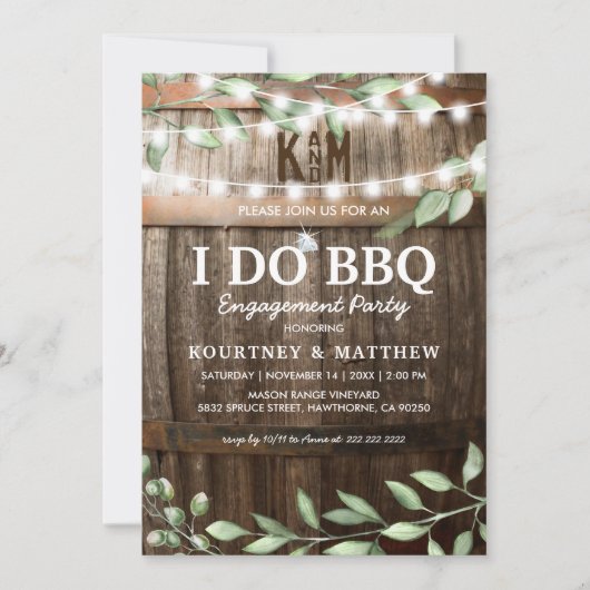 I DO BBQ Rustic Engagement Party Greenery Kaart (Voorkant)