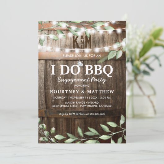 I DO BBQ Rustic Engagement Party Greenery Kaart (Staand voorkant)