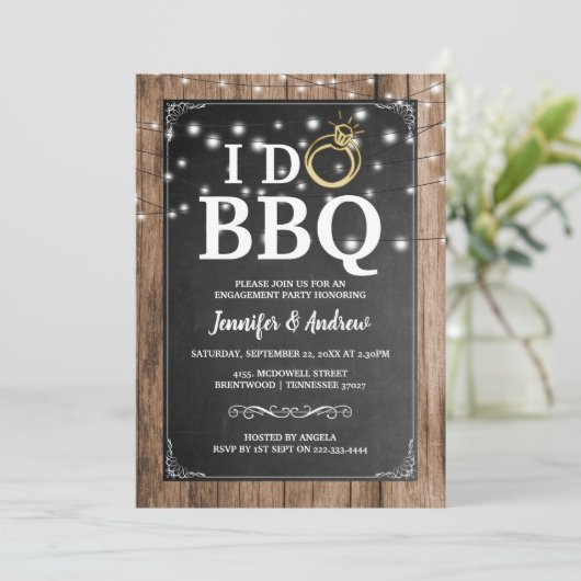 'I DO BBQ' Rustic Engagement Party Kaart (Staand voorkant)