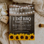 I DO BBQ Rustic Engagement Party Sunflower Kaart<br><div class="desc">Rustic "I DO BBQ"-verlovingsfeest met een landschors-houten achtergrond,  twijnende snaarlampen,  gouden gele zonnebloemen,  trouwring,  je monogram en een sjabloon voor het vieren van de douche door paren die gemakkelijk te personaliseren is.</div>