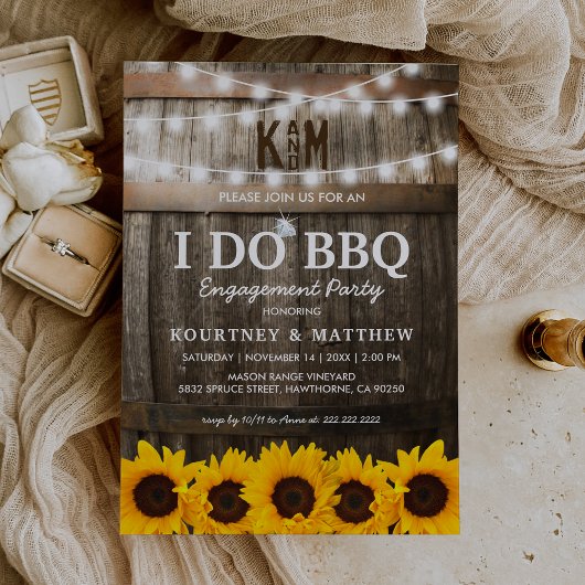 I DO BBQ Rustic Engagement Party Sunflower Kaart