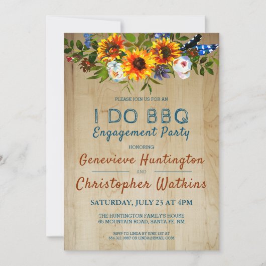 I DO BBQ Rustic Floral Barn Wood Engagement Party Kaart (Voorkant)