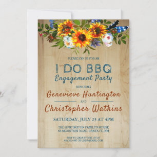 I DO BBQ Rustic Floral Barn Wood Engagement Party Kaart
