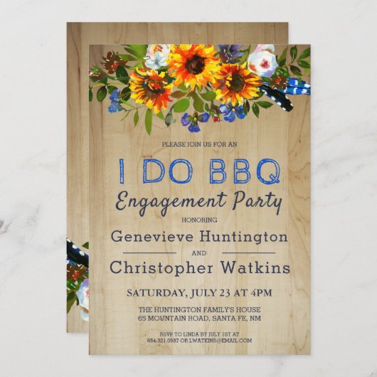 I DO BBQ Rustic Floral Barn Wood Engagement Party Kaart (Voorkant / Achterkant)