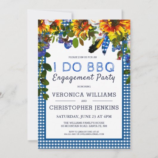 I DO BBQ Rustic Floral Blue Pset Engagement Party Kaart (Voorkant)