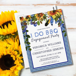 I DO BBQ Rustic Floral Blue Pset Verloving Briefkaart
