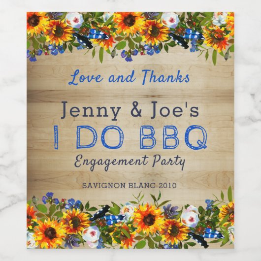 I DO BBQ Rustic Floral Verloving Wijn Etiket (Enkel label)