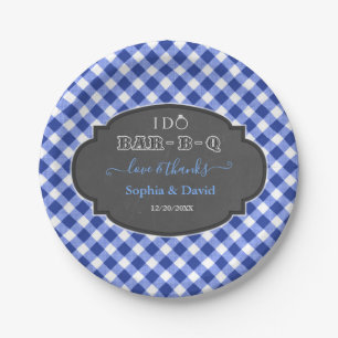 I DO BBQ Rustic Gingham Chalk Verloving Papieren Bordje