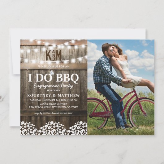 I DO BBQ Rustic Gypsophila Foto Verloving Kaart (Voorkant)