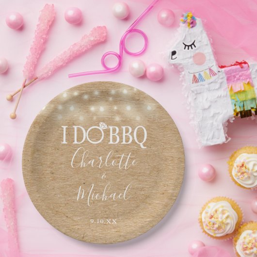 I Do BBQ Rustic Kraft String Lights Verloving Papieren Bordje (Feest)
