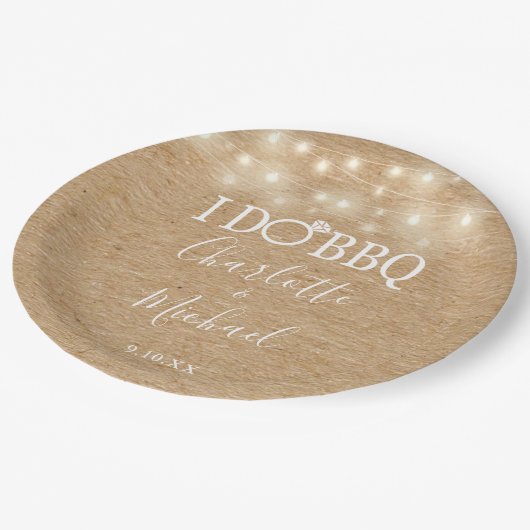 I Do BBQ Rustic Kraft String Lights Verloving Papieren Bordje (Gekanteld)