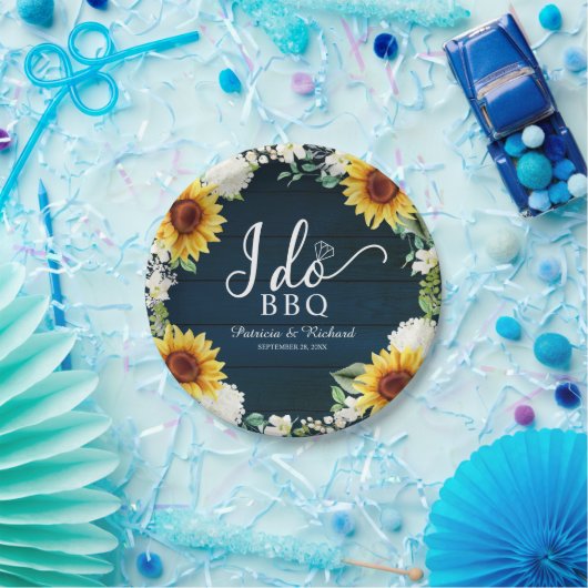 I Do BBQ Rustic Sunflower Engagement Party Papieren Bordje (Feest)