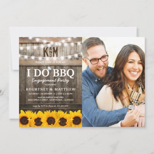 I DO BBQ Rustic Sunflower Photo Engagement Party Kaart (Voorkant)