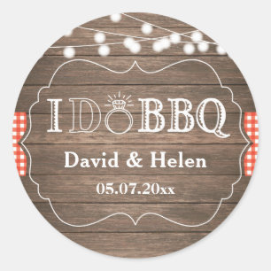 I DO BBQ Rustic Wedding Verloving Barbecue Ronde Sticker