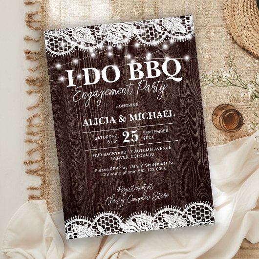 I DO BBQ rustic wood lace engagement party Kaart