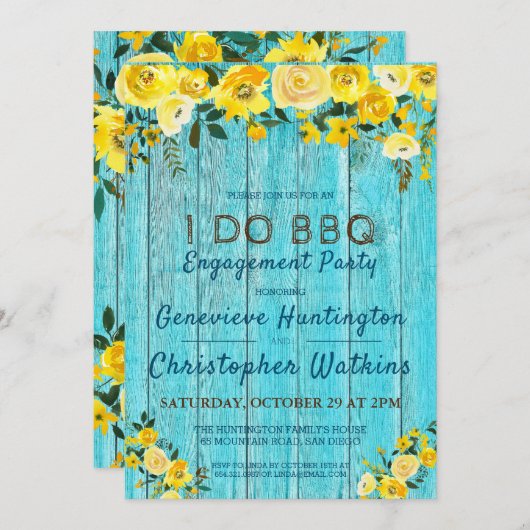 I Do BBQ | Rustige houten en Floral Engagement Par Kaart (Voorkant / Achterkant)