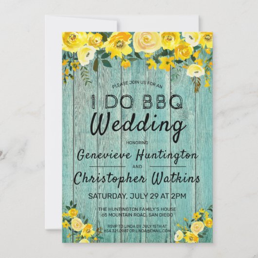 I Do BBQ | Rustisch hout en Floral buitenshuis Kaart (Voorkant)