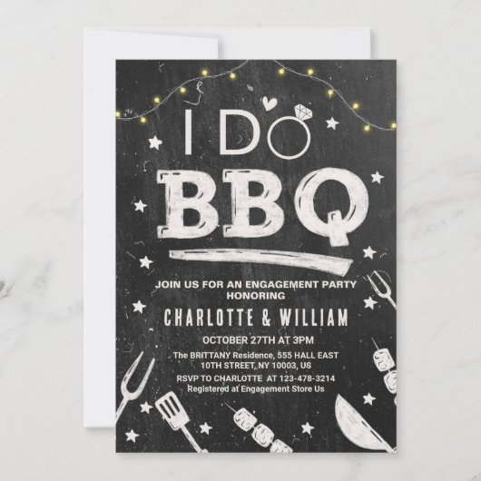 I Do BBQ String Lights Rustic Engagement Party Kaart (Voorkant)