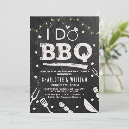 I Do BBQ String Lights Rustic Engagement Party  Kaart (Staand voorkant)