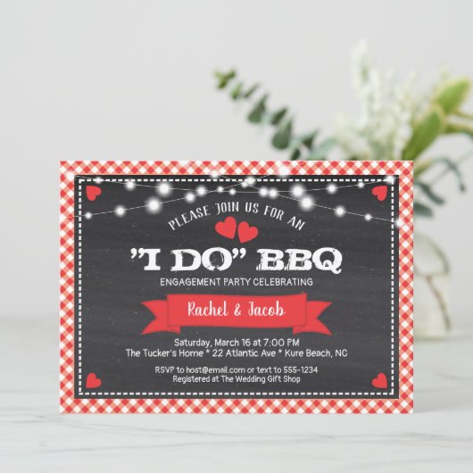 I DO BBQ String Lights Shower Engagement Party Kaart (Staand voorkant)
