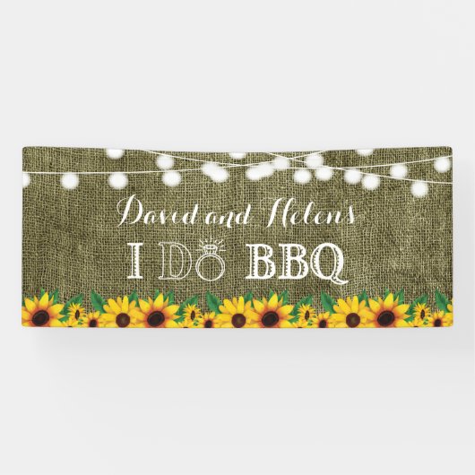 I DO BBQ Sunflower Burlap Wedding Engagment Banner (Horizontaal)